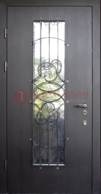 Темная стальная дверь со стеклом и ковкой ДСК-26 в Иваново