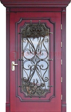 Красная стальная дверь Винорит со стеклом и ковкой ДСК-271 в Йошкар-Оле