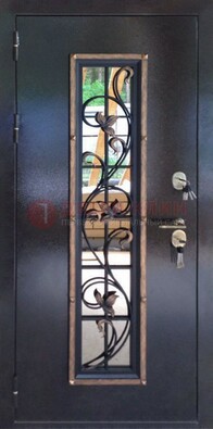 Железная дверь с порошковым напылением стеклом и ковкой ДСК-279 в Йошкар-Оле