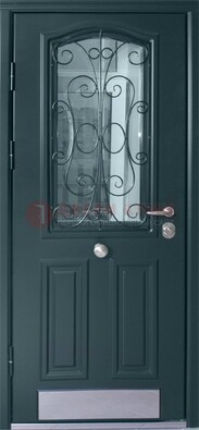 Прочная дверь со стеклом и ковкой с декоративным элементом ДСК-27 в Йошкар-Оле
