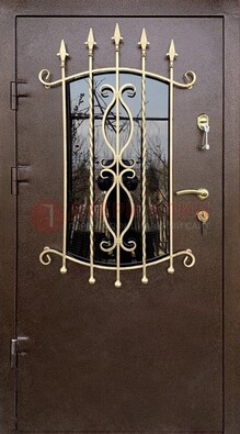 Стальная дверь Порошок со стеклом и ковкой для дома ДСК-280 в Йошкар-Оле