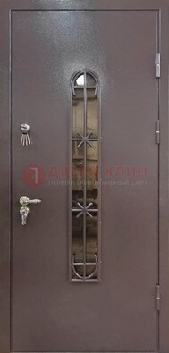 Металлическая дверь Порошок с небольшим стеклом и ковкой ДСК-282 в Йошкар-Оле