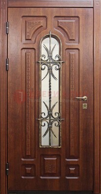 Тяжелая стальная дверь со стеклом и ковкой ДСК-42 в Йошкар-Оле