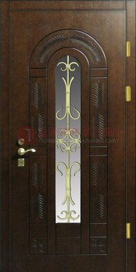 Дизайнерская металлическая дверь со стеклом и ковкой ДСК-50 в Йошкар-Оле