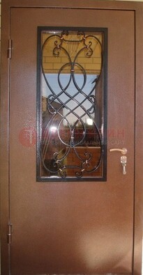 Металлическая дверь со стеклом и ковкой ДСК-51 на дачу в Йошкар-Оле