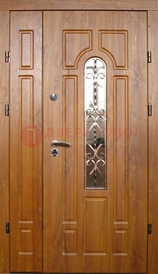 Коричневая стальная дверь со стеклом и цветной ковкой ДСК-78 в Йошкар-Оле