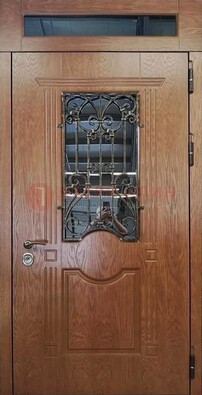 Металлическая входная дверь со стеклом и ковкой для дома ДСК-96 в Йошкар-Оле