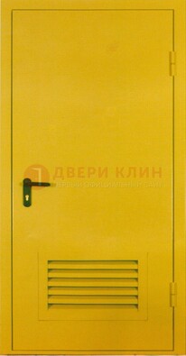 Желтая металлическая техническая дверь с вентиляционной решеткой ДТ-15 в Йошкар-Оле