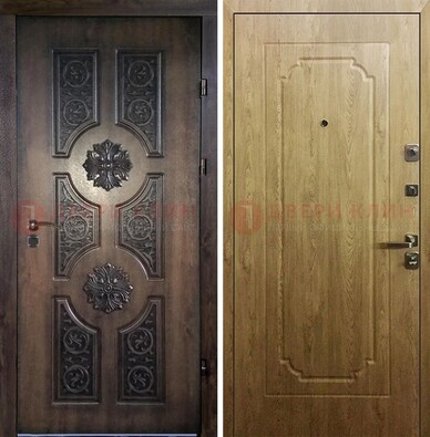 Железная коричневая дверь с виноритом и Золотой дуб внутри ДВТ-101 в Йошкар-Оле