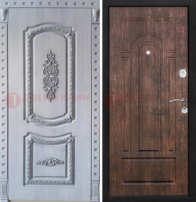 Железная дверь с узором и виноритом внутри Тисненый орех ДВТ-102 в Йошкар-Оле