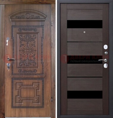 Стальная коричневая филенчатая дверь с виноритом и светлой МДФ ДВТ-122 в Йошкар-Оле
