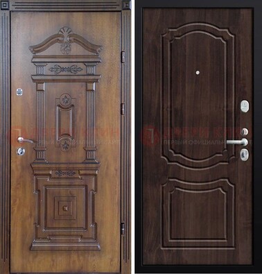 Темная железная филенчатая дверь с виноритом Тисненый орех внутри ДВТ-132 в Йошкар-Оле