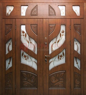 Элитная двухстворчатая дверь с витражным стеклом ДВТ-173 в Йошкар-Оле