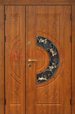 Входная дверь цвета золотой дуб с виноритом и ковкой ДВТ-176 в Йошкар-Оле