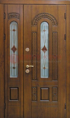 Темная стальная дверь с виноритом и стеклом ДВТ-179 в Йошкар-Оле