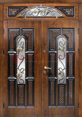 Входная двухстворчатая дверь с виноритом и ковкой ДВТ-183 в Йошкар-Оле