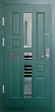 Зеленая железная  дверь с виноритом и зеркалом ДВТ-205 в Йошкар-Оле