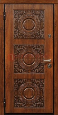 Коричневая стальная дверь с виноритом и рисунком ДВТ-21 в Йошкар-Оле