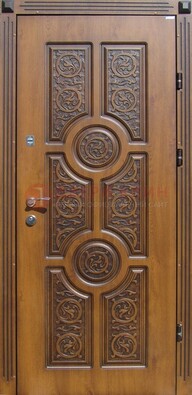 Коричневая стальная дверь с виноритом и рисунком ДВТ-25 в Йошкар-Оле