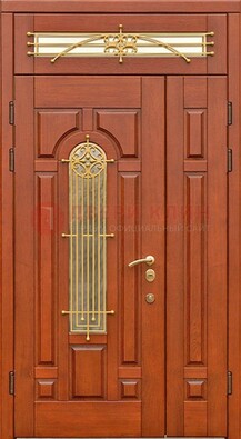 Коричневая металлическая дверь с виноритом и филенкой ДВТ-47 в Йошкар-Оле
