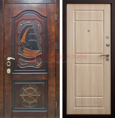 Коричневая железная дверь с виноритом и узором ДВТ-50 в Йошкар-Оле
