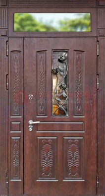 Коричневая металлическая дверь с виноритом и резьбой ДВТ-56 в Йошкар-Оле