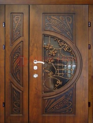 Металлическая дверь с виноритом и резной панелью внутри ДВТ-70 в Йошкар-Оле