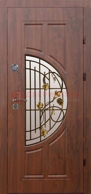 Стальная темная дверь с виноритом и МДФ Капучино ДВТ-82 в Йошкар-Оле