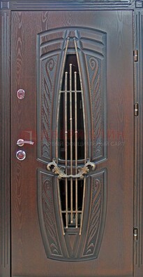 Стальная коричневая дверь с виноритом и МДФ ДВТ-83 в Кудрово