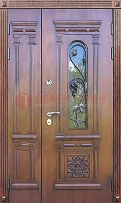 Железная коричневая филенчатая дверь с виноритом и МДФ ДВТ-85 в Йошкар-Оле