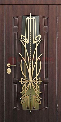 Железная темная дверь с виноритом и МДФ со стеклом ДВТ-86 в Йошкар-Оле