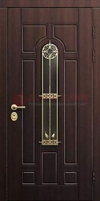 Железная коричневая дверь с виноритом и фрезерованной панелью ДВТ-93 в Йошкар-Оле