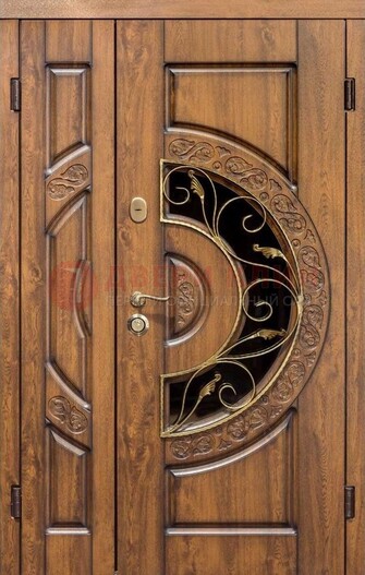 Стальная коричневая дверь с виноритом и филенчатыми панелями ДВТ-98