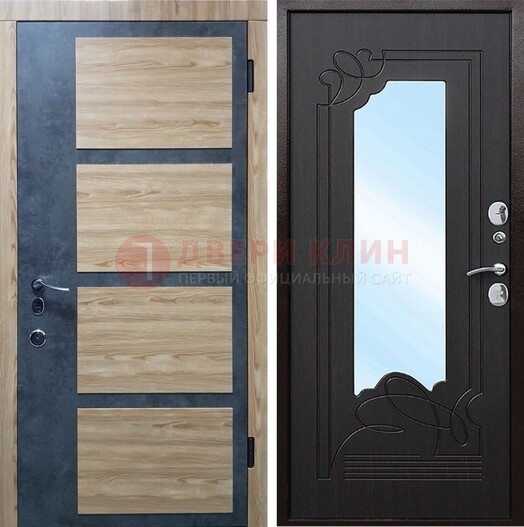 Светлая металлическая дверь c фрезерованной МДФ с зеркалом ДЗ-103