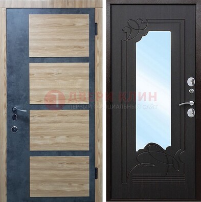 Металлическая дверь Темный орех c фрезерованной МДФ с зеркалом ДЗ-103 в Йошкар-Оле
