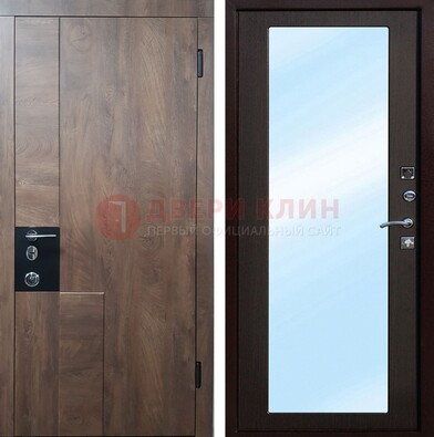 Коричневая металлическая дверь c МДФ с зеркалом ДЗ-106 в Йошкар-Оле
