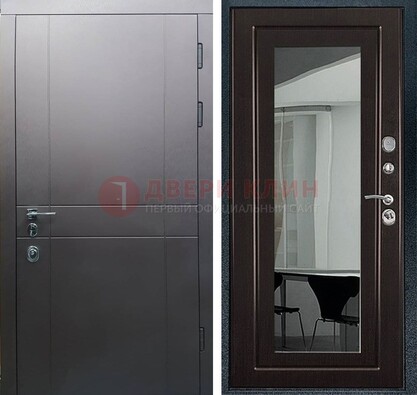 Входная дверь с порошковым напылением Темное серебро c МДФ Венге с зеркалом ДЗ-108 в Йошкар-Оле