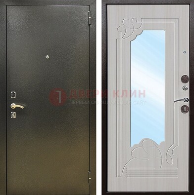 Входная темно-серая дверь c порошковым покрытием и МДФ с резьбой и зеркалом ДЗ-113 в Санкт-Петербурге