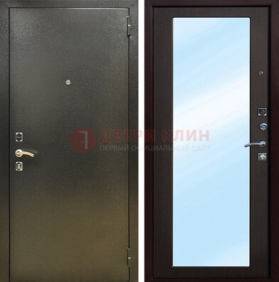 Входная темно-серая дверь c порошковым покрытием и МДФ с зеркалом ДЗ-114 в Чебоксарах