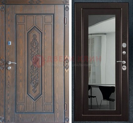 Уличная коричневая дверь c виноритом и МДФ Венге с зеркалом ДЗ-116 в Йошкар-Оле