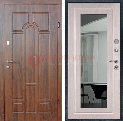 Входная коричневая дверь с МДФ Белый дуб и зеркалом ДЗ-126 в Йошкар-Оле
