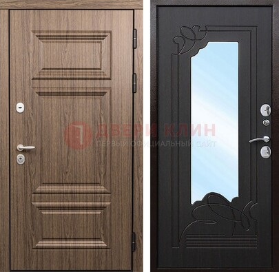 Входная коричневая дверь с зеркалом МДФ Венге ДЗ-127 в Санкт-Петербурге