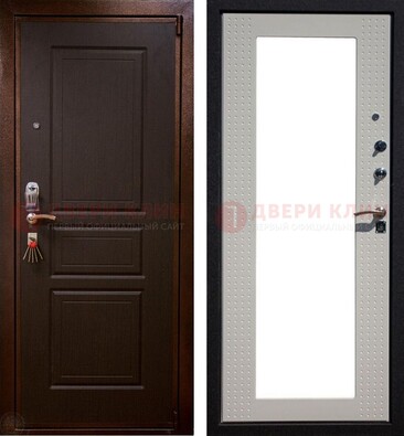 Коричневая железная дверь с панелями МДФ и зеркалом ДЗ-133 в Йошкар-Оле