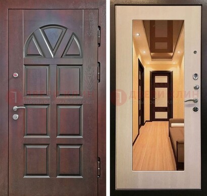 Темная железная дверь с МДФ и зеркалом в квартиру ДЗ-135 в Йошкар-Оле