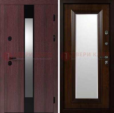 Темная стальная дверь МДФ с обеих сторон с зеркалом ДЗ-143 в Краснодаре