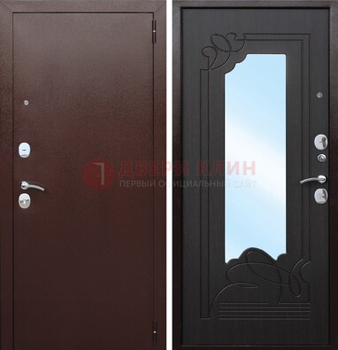 Коричневая стальная дверь с зеркалом ДЗ-18 в Санкт-Петербурге