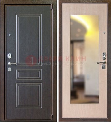 Коричневая стальная дверь с зеркалом МДФ внутри ДЗ-27 в Йошкар-Оле