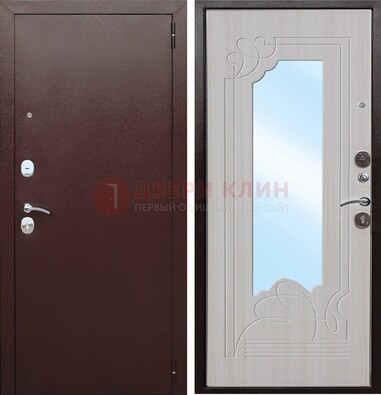 Коричневая металлическая дверь с зеркалом МДФ внутри ДЗ-33 в Йошкар-Оле
