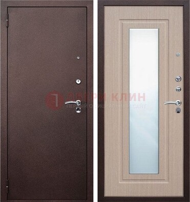 Коричневая стальная дверь с зеркалом МДФ внутри ДЗ-38 в Йошкар-Оле