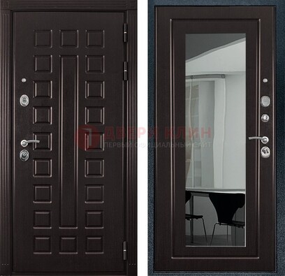 Темная металлическая дверь с зеркалом МДФ внутри ДЗ-4 в Йошкар-Оле